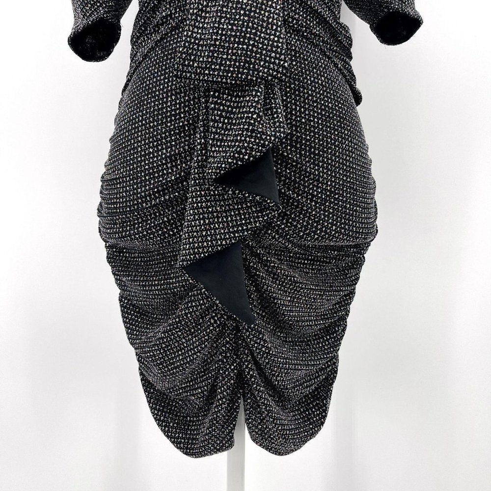 For Love & Lemons Black Margaux Glitter Deep V Ruched Mini Dress Womens M NWT - Picture 5 of 12